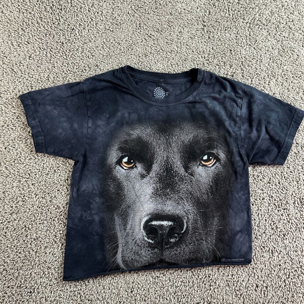 The Mountain Shirt Womens Small Blue Black Labrador Cropped Short Sleeve